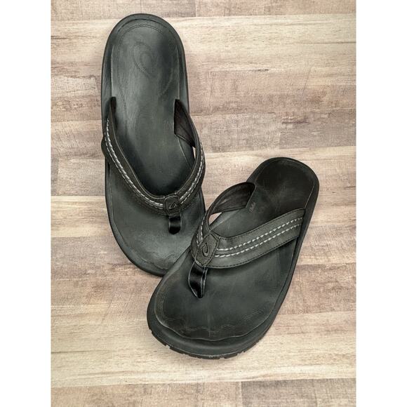 Olukai Hokua Flip Flop Mens US 15 Black Beach wear, wet grip, quick dry sandals - Picture 1 of 12